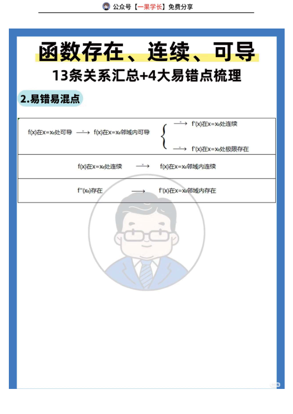 27考研武忠祥存在,连续与可导之间的关系