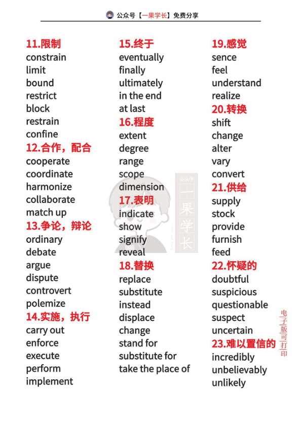 27考研英语同义替换词汇