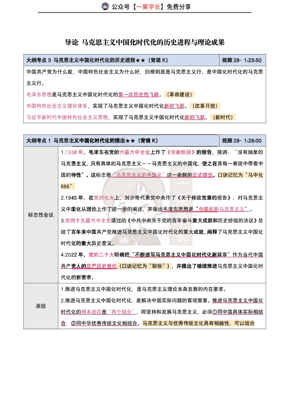 27考研腿姐强化班笔记：毛中特导论（南山）