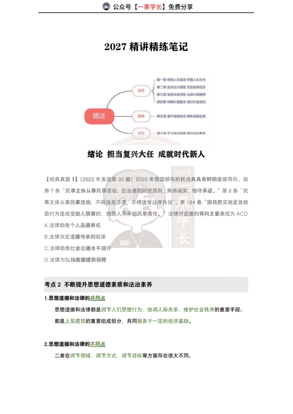 27考研韩雪精讲精练笔记：思修第一章（南山）