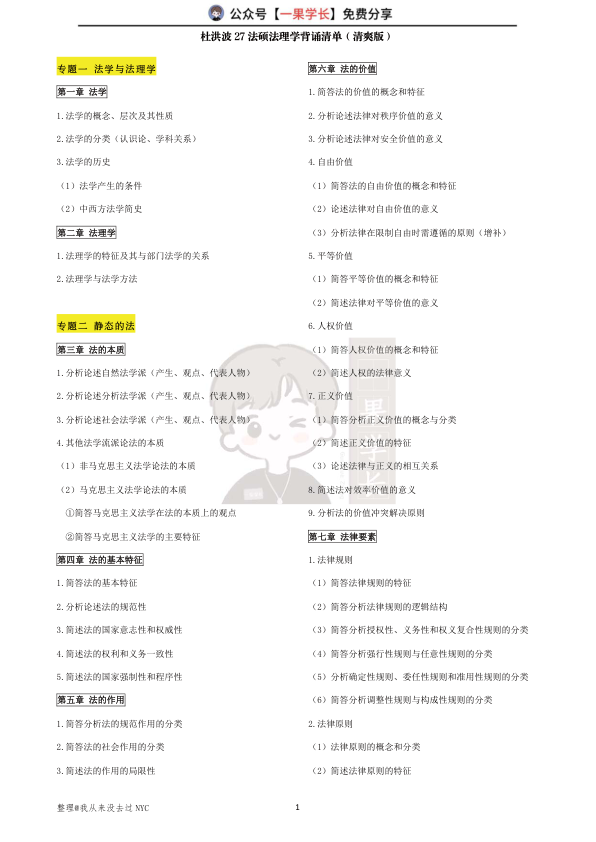 27考研杜洪波27法硕法理学背诵清单(清爽版)