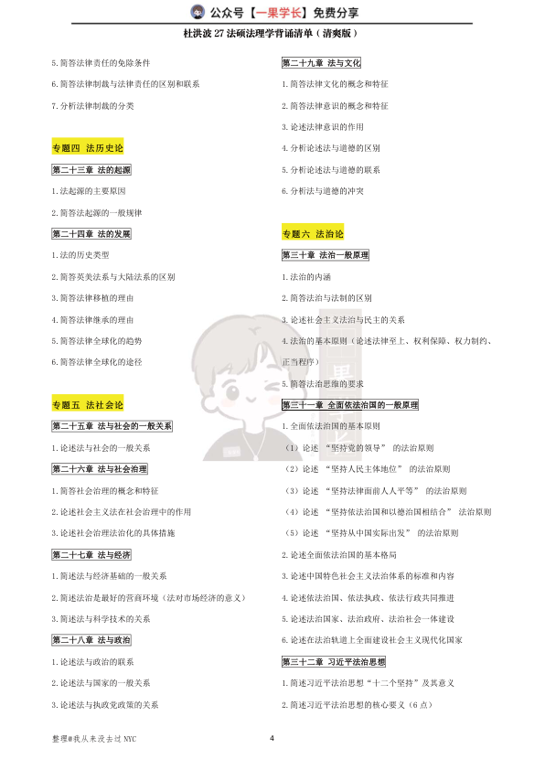 27考研杜洪波27法硕法理学背诵清单(清爽版)