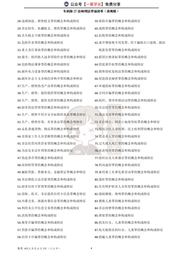 27考研车润海27法硕刑法背诵清单（清爽版）
