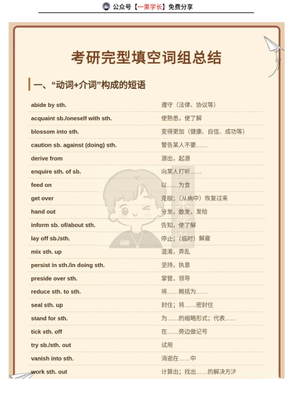 27考研英语完形填空词组总结