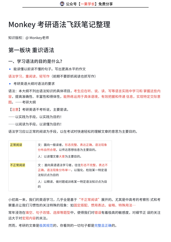 27考研Monkey 考研语法飞跃笔记整理