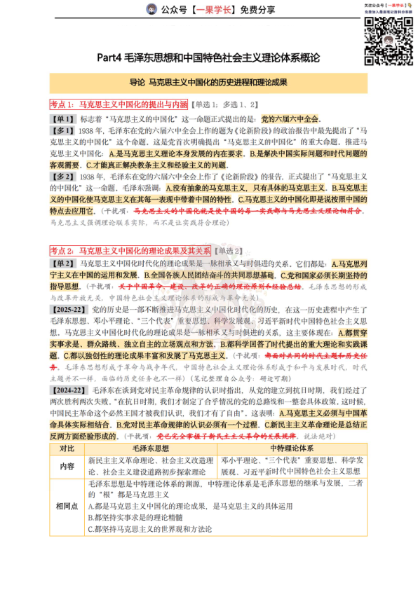 27考研研途可期肖1000题知识点精解：中特