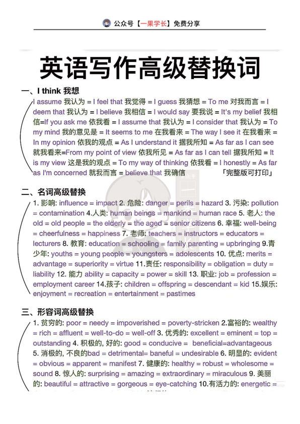 27考研英语写作高级替换词汇