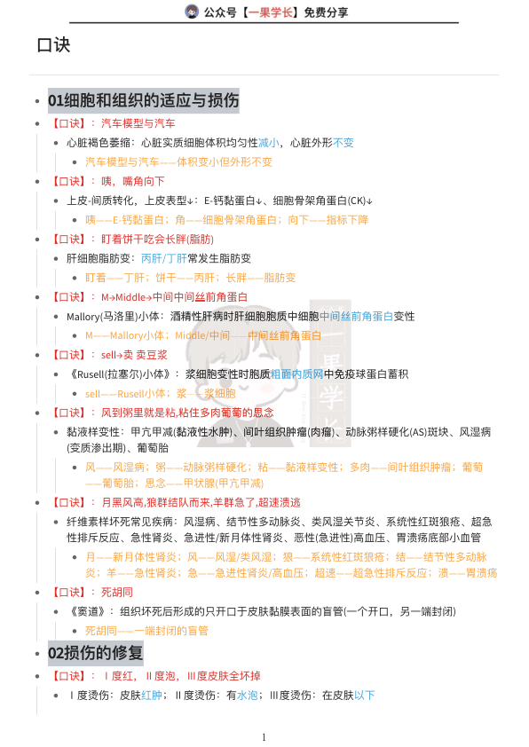 27考研西综小亮病理学口诀
