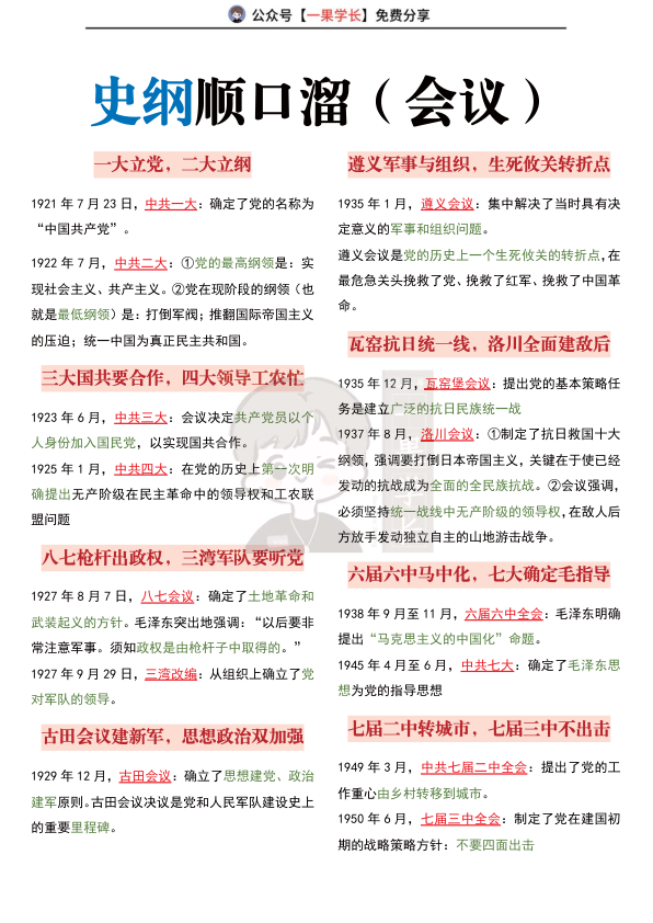 27考研史纲顺口溜（会议+历史事件）