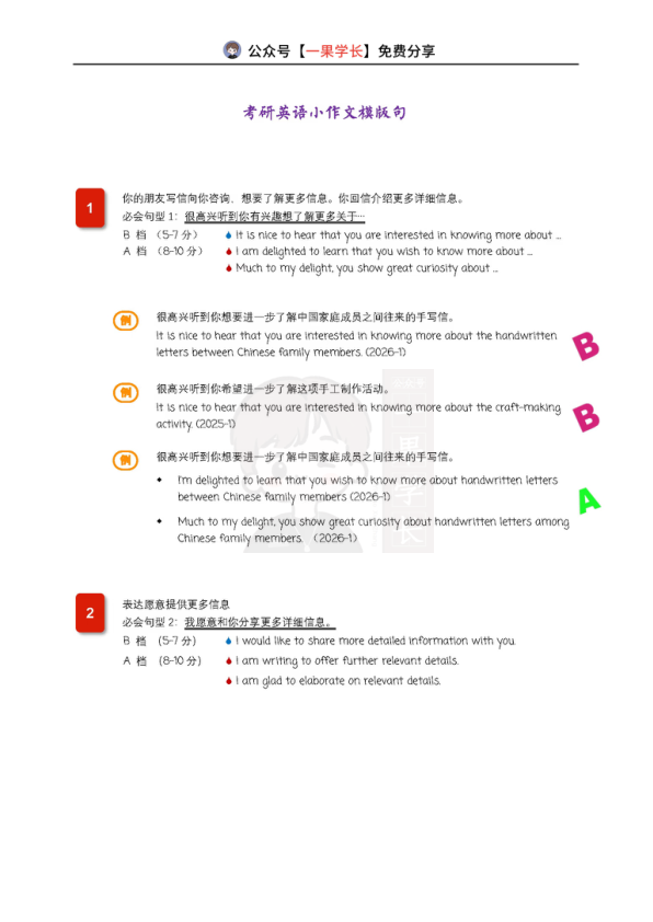 27考研英语小作文模板句