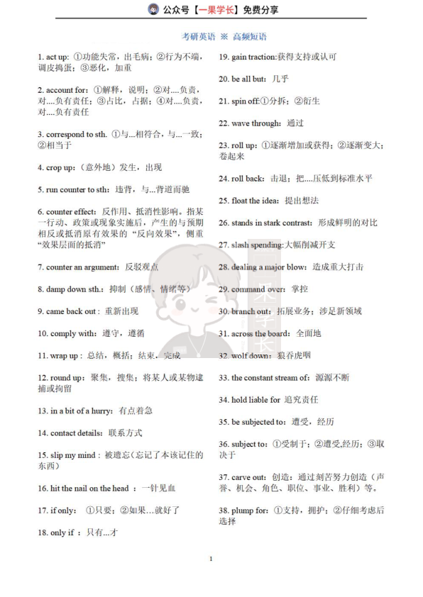 27考研英语高频短语