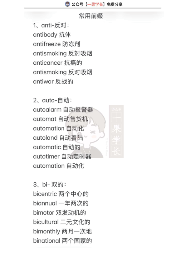 27考研英语词汇常用前缀