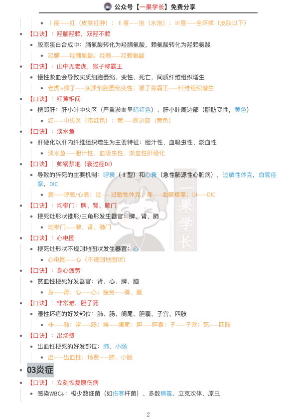 27考研西综ttsx小王病理学口诀