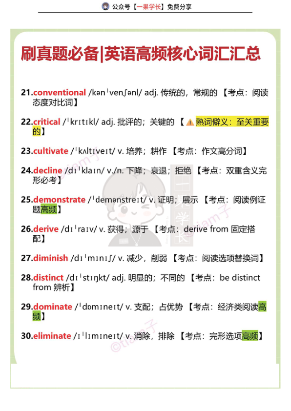 27考研英语高频核心词汇汇总