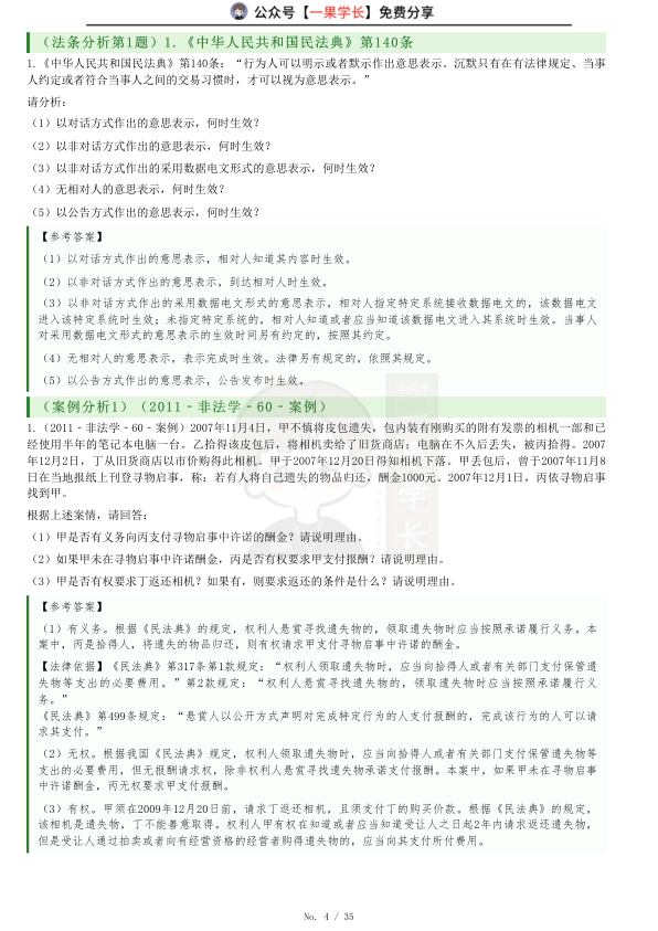 27考研民法杨烁民法主观题每日汇总