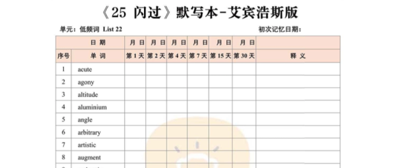 25英语丨《词汇闪过》默写本·低频词