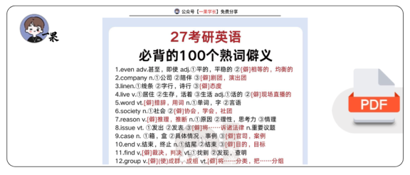 27考研必背100个熟词僻义