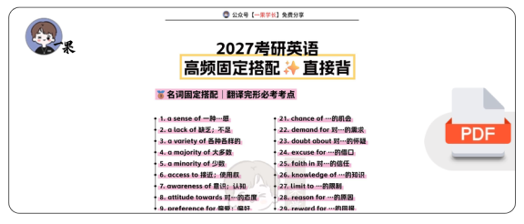 27考研英语200组高频固定搭配